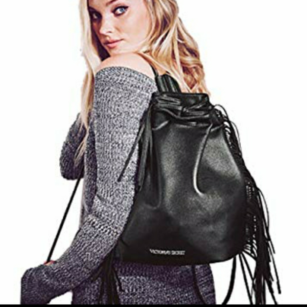 Victoria's Secret Black Bucket Back Pack W/Fringe